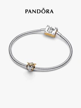 Pandora Two-Tone Panther Head Snake Chain Bracelet in Silver and Gold Accent